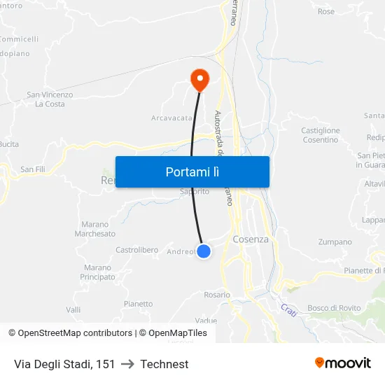Via Degli Stadi, 151 to Technest map