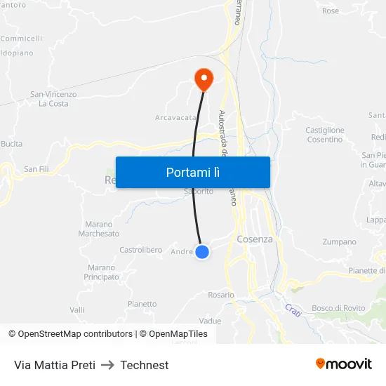 Via Mattia Preti to Technest map