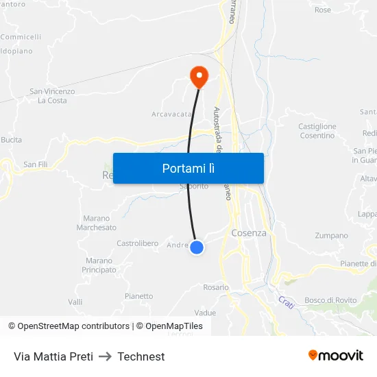 Via Mattia Preti to Technest map
