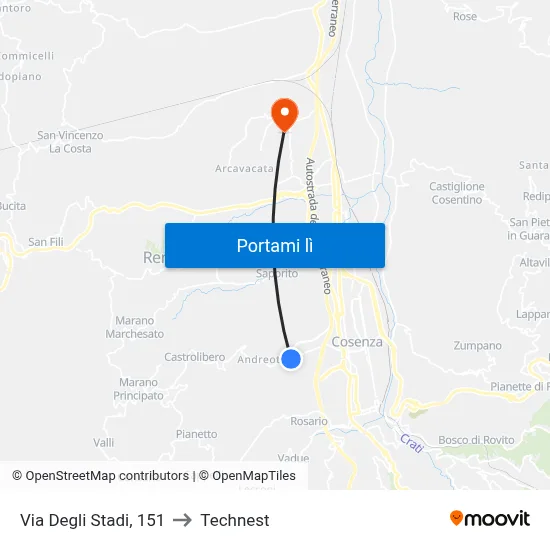 Via Degli Stadi, 151 to Technest map