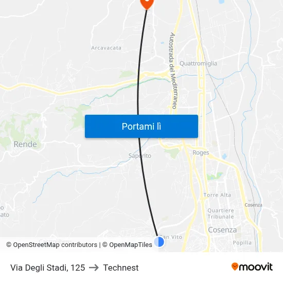 Via Degli Stadi, 125 to Technest map