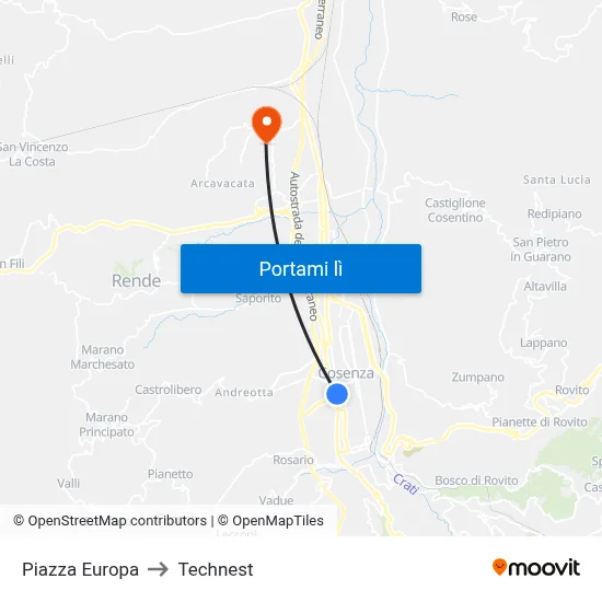 Piazza Europa to Technest map