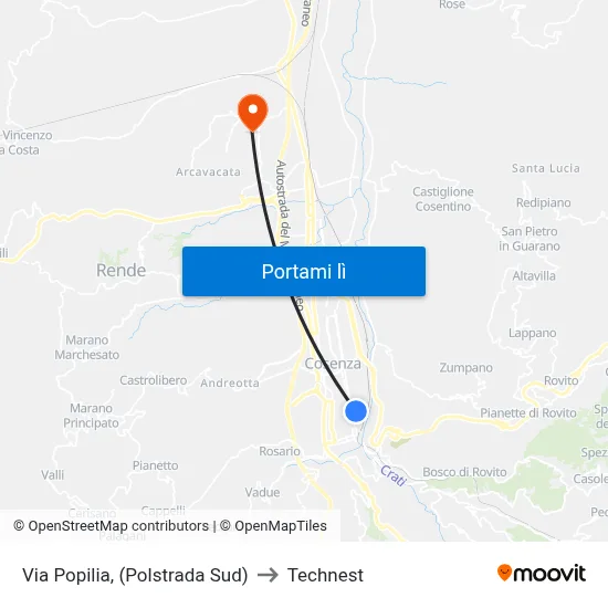 Via Popilia, (Polstrada Sud) to Technest map