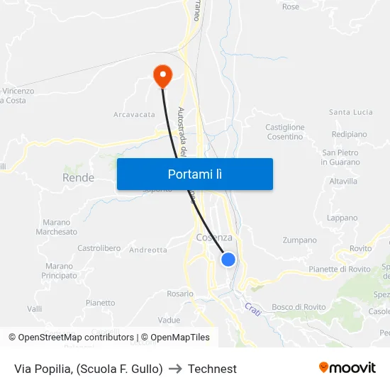 Via Popilia, (Scuola F. Gullo) to Technest map