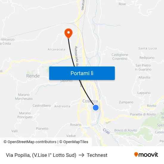 Via Popilia, (V.Lise I° Lotto Sud) to Technest map