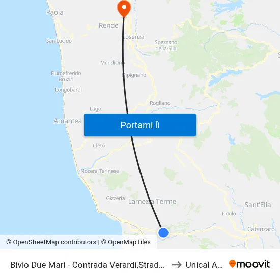 Bivio Due Mari - Contrada Verardi,Strada Provinciale 170/1 - Lamezia Terme to Unical Aula Magna map