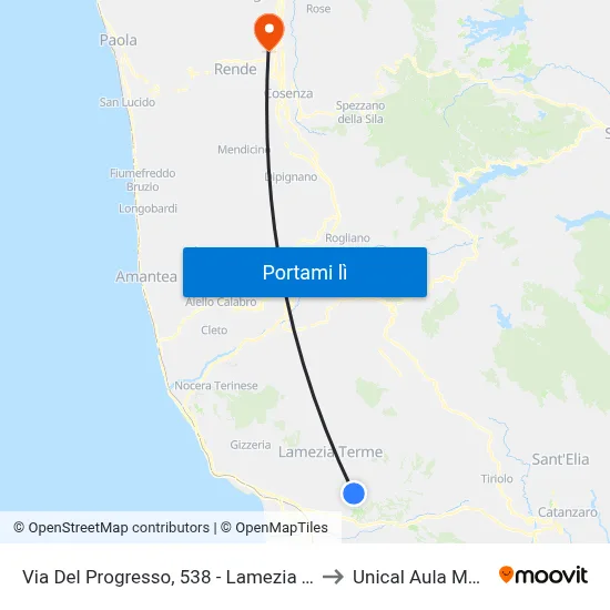 Via Del Progresso, 538 - Lamezia Terme to Unical Aula Magna map