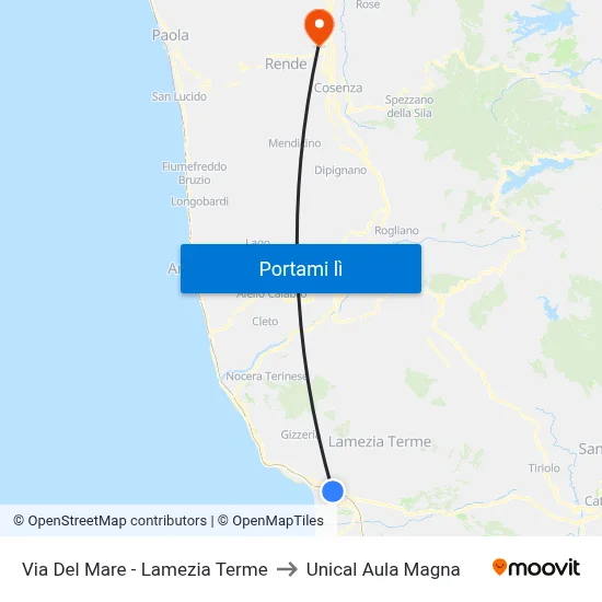 Via Del Mare - Lamezia Terme to Unical Aula Magna map