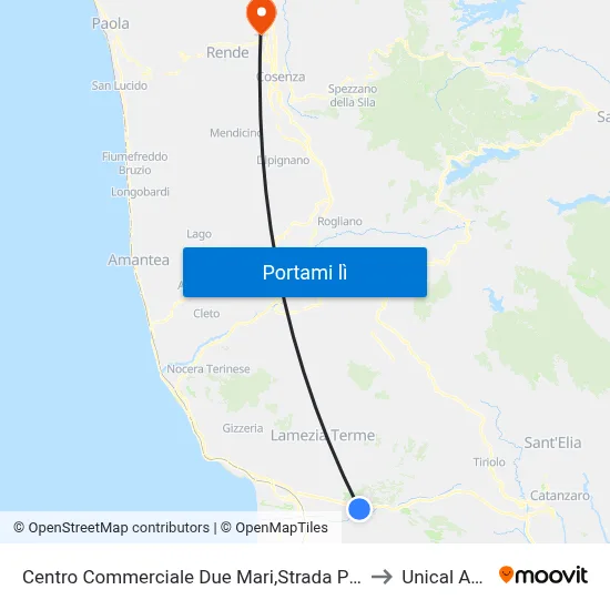Centro Commerciale Due Mari,Strada Provinciale 169/2 - Feroleto Antico to Unical Aula Magna map