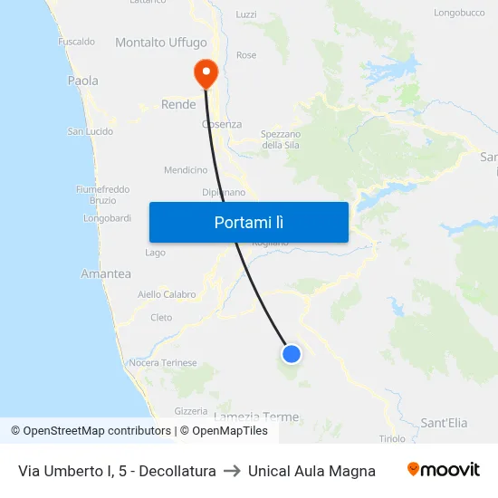 Via Umberto I, 5 - Decollatura to Unical Aula Magna map