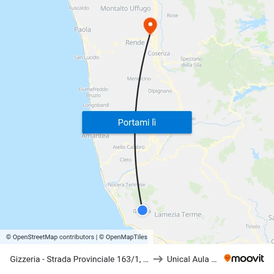 Gizzeria - Strada Provinciale 163/1, 159 - Gizzeria to Unical Aula Magna map