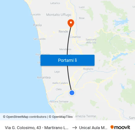 Via G. Colosimo, 43 - Martirano Lombardo to Unical Aula Magna map