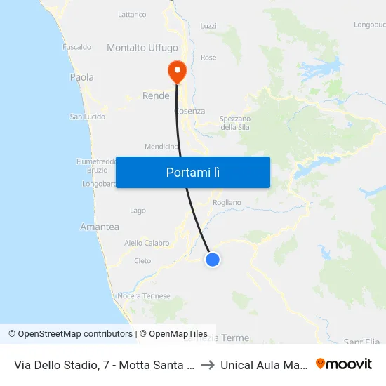 Via Dello Stadio, 7 - Motta Santa Lucia to Unical Aula Magna map