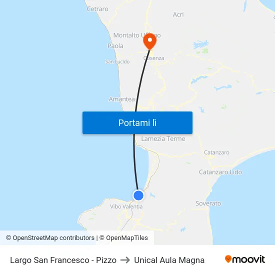 Largo San Francesco - Pizzo to Unical Aula Magna map