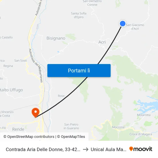 Contrada Aria Delle Donne, 33-42 - Acri to Unical Aula Magna map