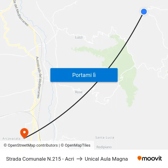 Strada Comunale N.215 - Acri to Unical Aula Magna map
