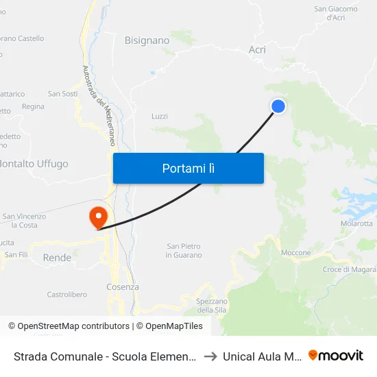 Strada Comunale - Scuola Elementare - Acri to Unical Aula Magna map