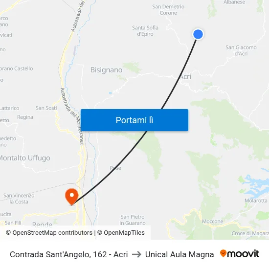 Contrada Sant'Angelo, 162 - Acri to Unical Aula Magna map