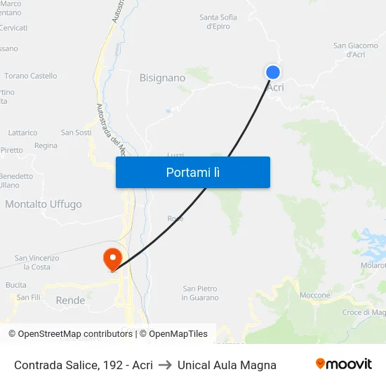 Contrada Salice, 192 - Acri to Unical Aula Magna map