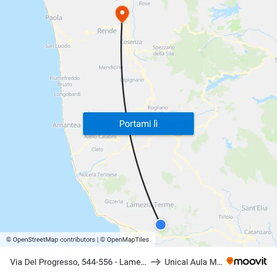 Via Del Progresso, 544-556 - Lamezia Terme to Unical Aula Magna map