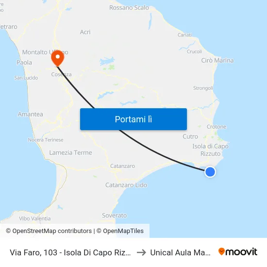 Via Faro, 103 - Isola Di Capo Rizzuto to Unical Aula Magna map