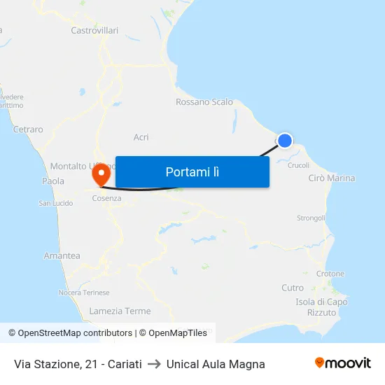 Via Stazione, 21 - Cariati to Unical Aula Magna map