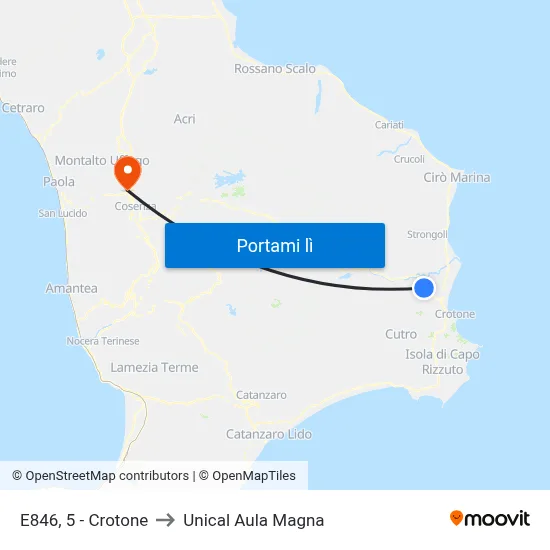 E846, 5 - Crotone to Unical Aula Magna map