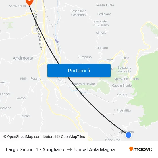 Largo Girone, 1 - Aprigliano to Unical Aula Magna map