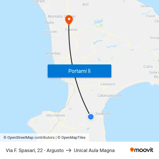 Via F. Spasari, 22 - Argusto to Unical Aula Magna map