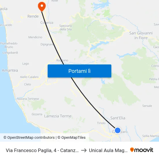 Via Francesco Paglia, 4 - Catanzaro to Unical Aula Magna map