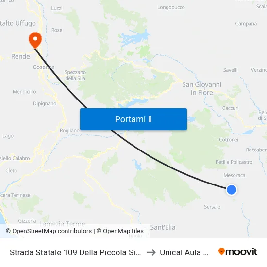 Strada Statale 109 Della Piccola Sila - Petron? to Unical Aula Magna map