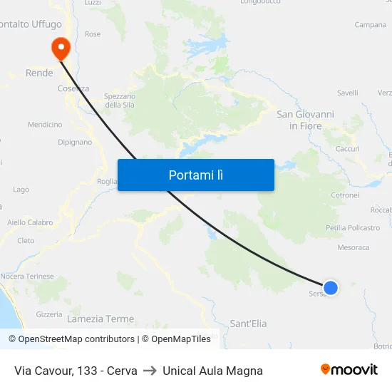 Via Cavour, 133 - Cerva to Unical Aula Magna map