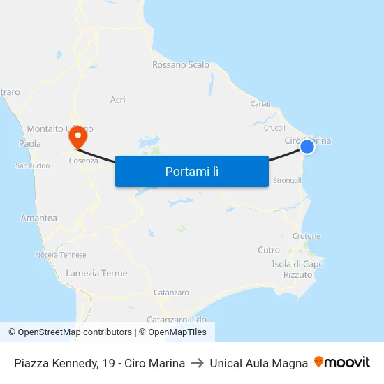 Piazza Kennedy, 19 - Ciro Marina to Unical Aula Magna map