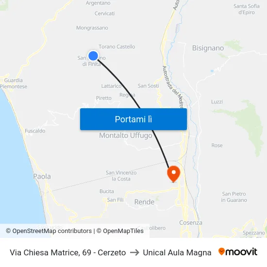Via Chiesa Matrice, 69 - Cerzeto to Unical Aula Magna map