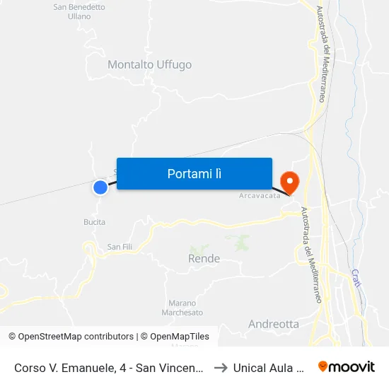 Corso V. Emanuele, 4 - San Vincenzo La Costa to Unical Aula Magna map