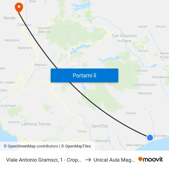 Viale Antonio Gramsci, 1 - Cropani to Unical Aula Magna map