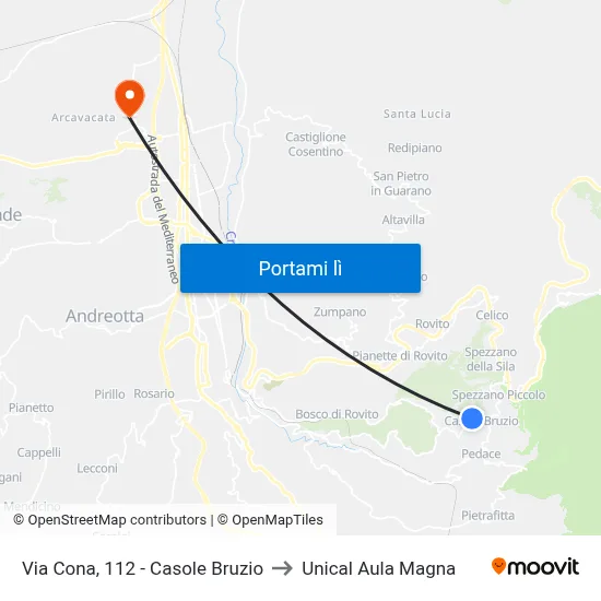 Via Cona, 112 - Casole Bruzio to Unical Aula Magna map