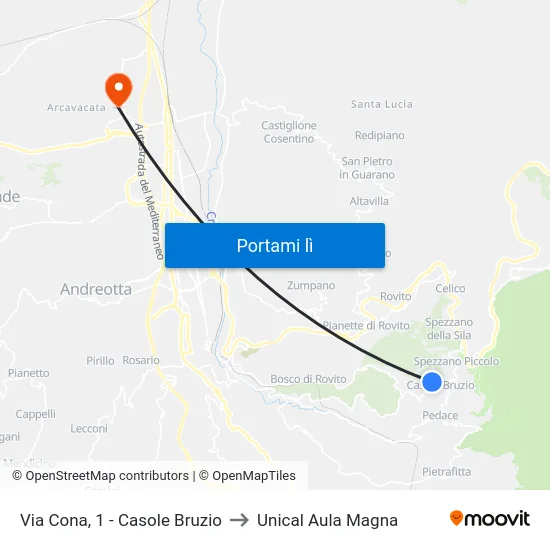 Via Cona, 1 - Casole Bruzio to Unical Aula Magna map