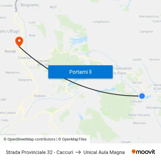 Strada Provinciale 32 - Caccuri to Unical Aula Magna map