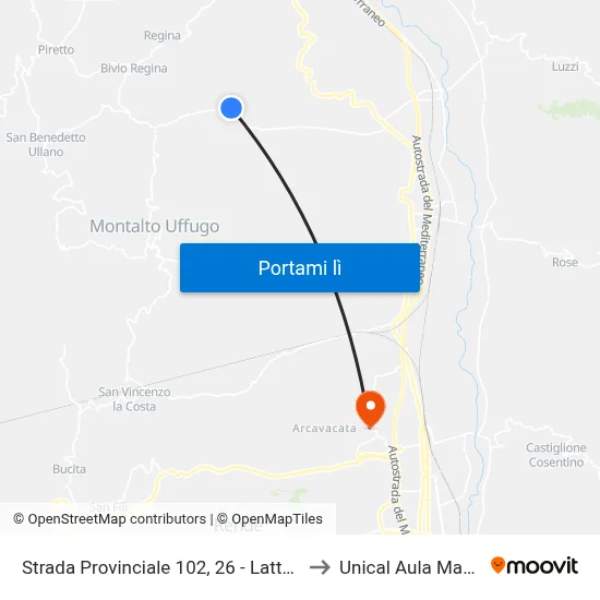 Strada Provinciale 102, 26 - Lattarico to Unical Aula Magna map
