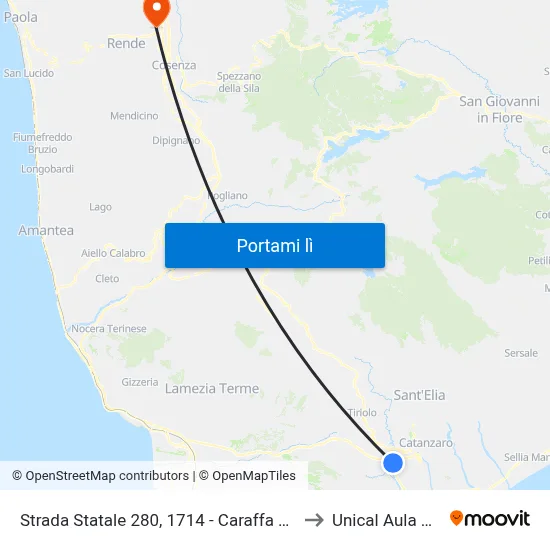 Strada Statale 280, 1714 - Caraffa Di Catanzaro to Unical Aula Magna map