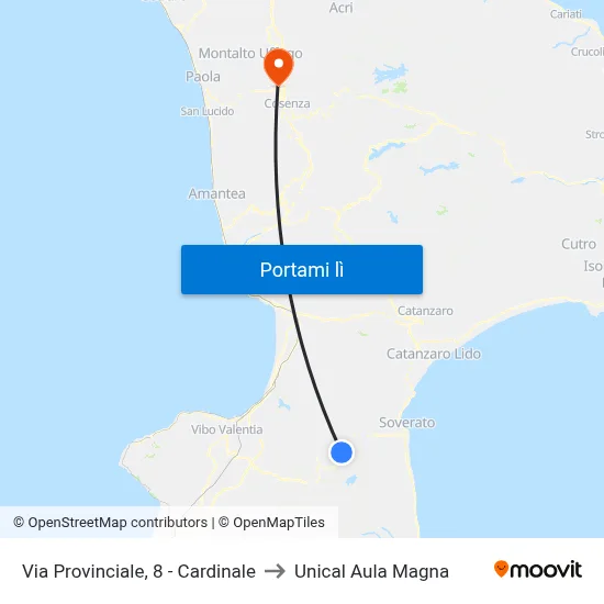 Via Provinciale, 8 - Cardinale to Unical Aula Magna map