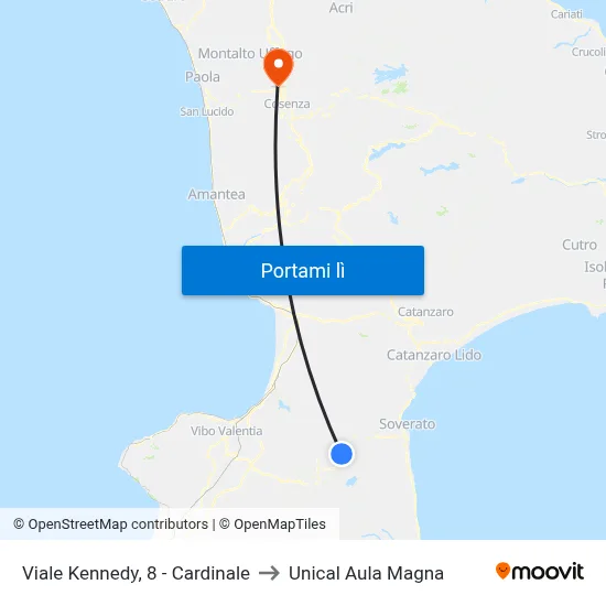 Viale Kennedy, 8 - Cardinale to Unical Aula Magna map