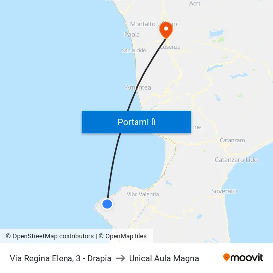 Via Regina Elena, 3 - Drapia to Unical Aula Magna map
