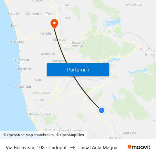 Via Bellavista, 103 - Carlopoli to Unical Aula Magna map