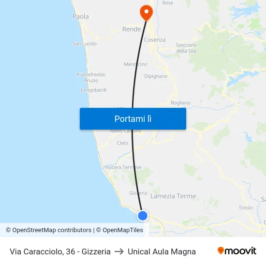 Via Caracciolo, 36 - Gizzeria to Unical Aula Magna map