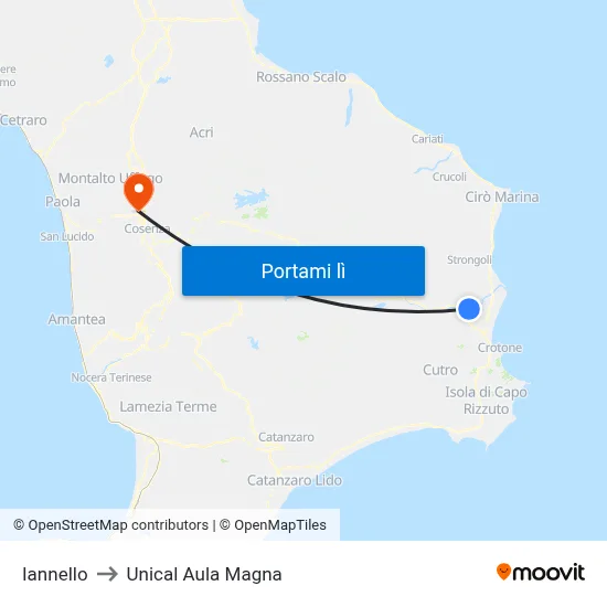 Iannello to Unical Aula Magna map