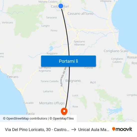 Via Del Pino Loricato, 30 - Castrovillari to Unical Aula Magna map
