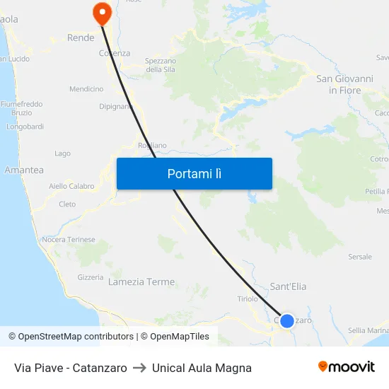 Via Piave - Catanzaro to Unical Aula Magna map