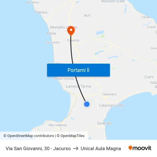 Via San Giovanni, 30 - Jacurso to Unical Aula Magna map